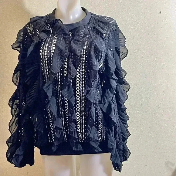 James Ascher Black Frill Sweater Fashion Crochet Open Knit Size Approx S/M - Picture 3 of 7